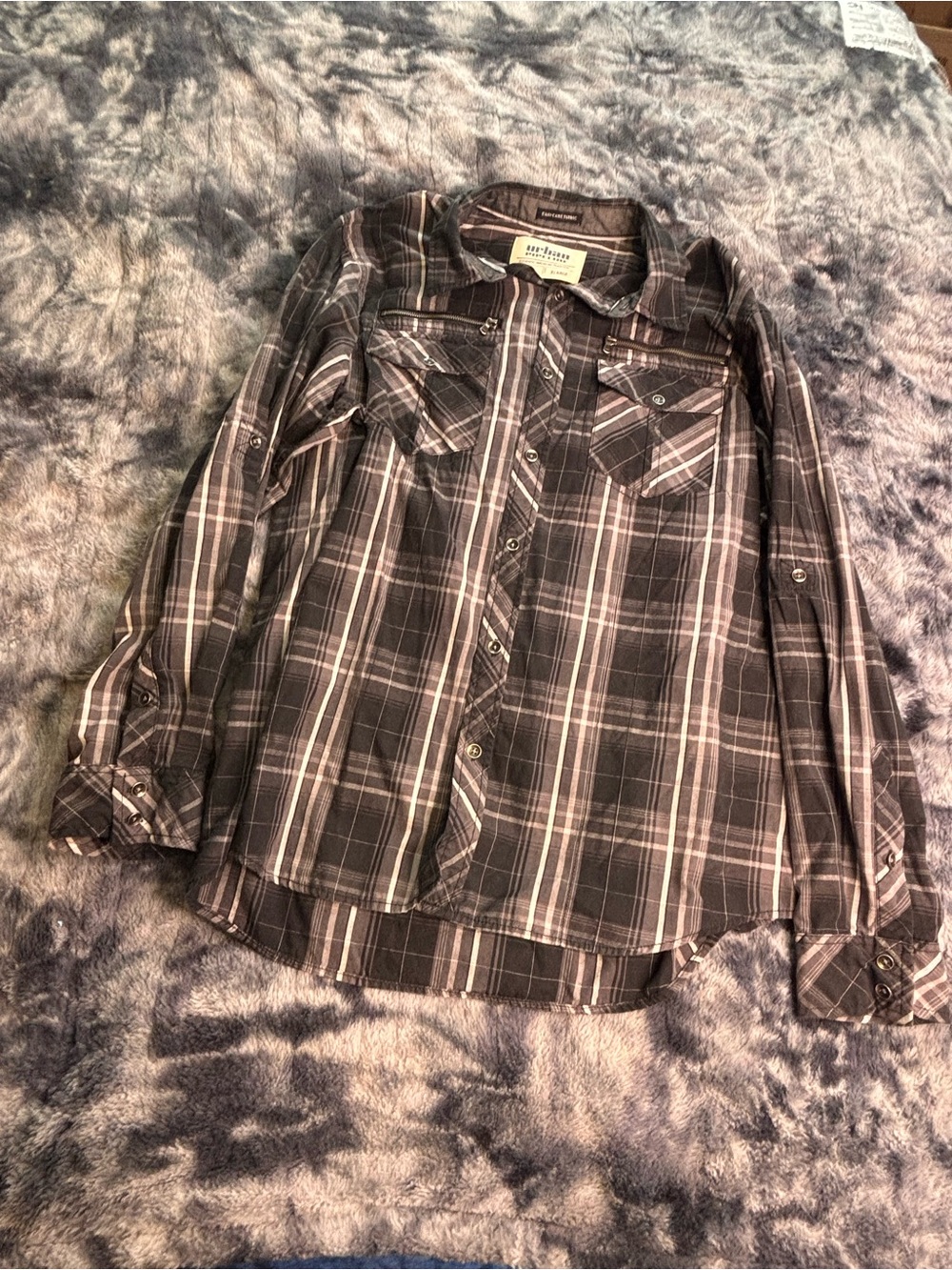 urban pipeline Gray and Black Plaid Button-Up Shirt